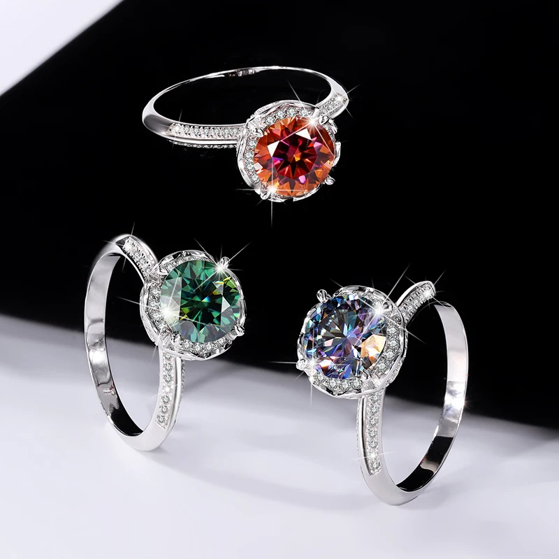 New Hot Silver Rose Fountain Color moissanite Ring Wholesale of Female Sterling Silver Platinum Diamond Imitation Diamond