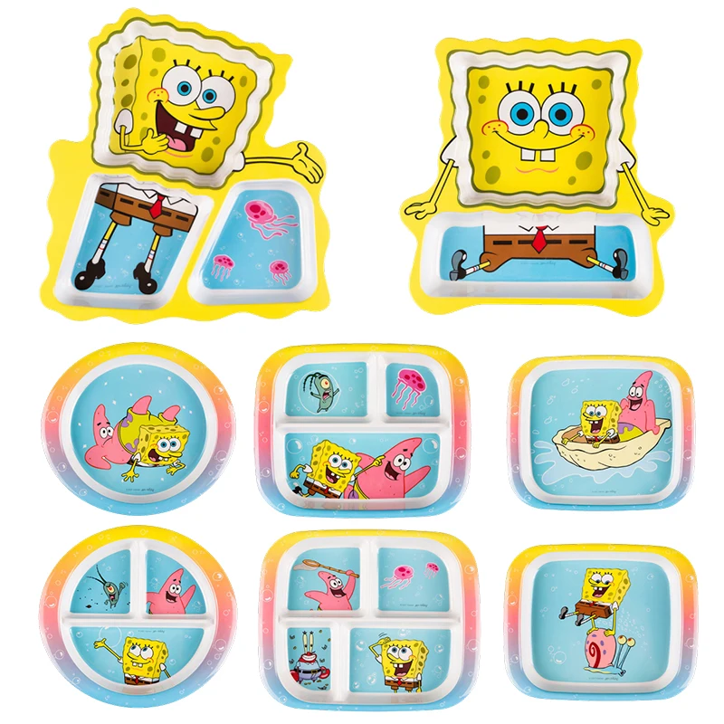 

New Animated Spongebob Cartoon Bamboo Fiber Kawaii Plate Children's Toys Birthday Gift Tableware Patrick Star