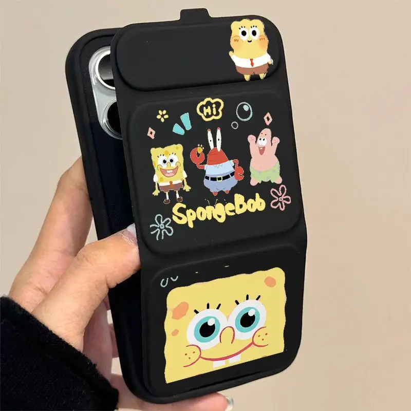Фото Милый чехол для телефона с Спанч Бобом и складной подставкой для iPhone 16 15 Pro Max 14 13 12, силиконовый, полностью закрывающий, с мультяшными персонажами Патриком и Мистером Крабсом №1
