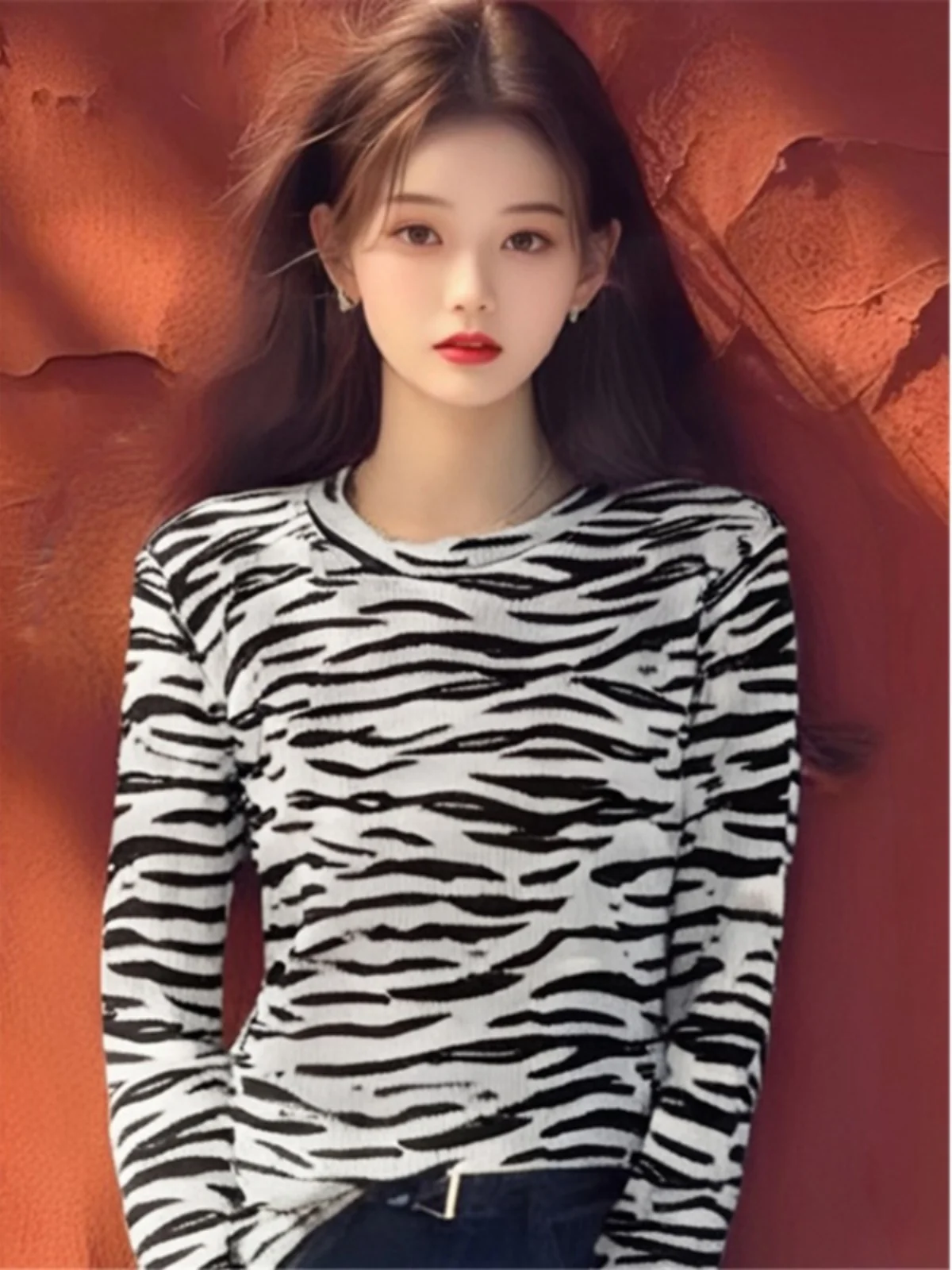 Гонконг Sle Ретро-дизайн с узором зебры Внутренняя одежда Рубашка длинными