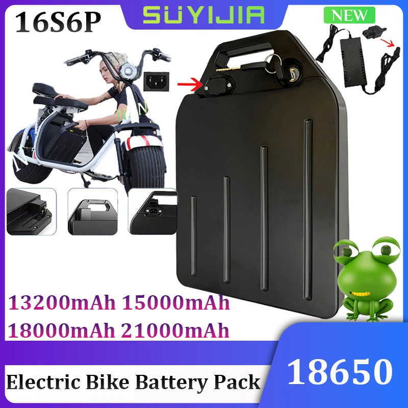 Перезаряжаемый литиевый аккумулятор 16S6P 60 в 18650 67,2 Ач 15 Ач 18 Ач 21 Ач для электрического велосипеда мотоцикла города Coco с зарядным устройством в