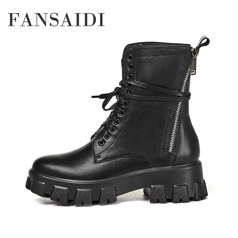

FANSAIDI Fashion Cross Tied Female Boots Winter Zipper White Genuine Leather Ankle Boots Round Toe Leather Consice New 40
