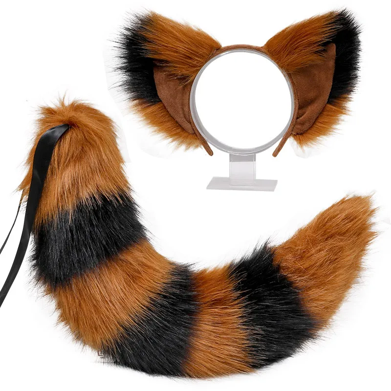 

Plush Cat Ears Realistic Lolita Headband Cat Tail Cosplay Accessories Hand-made Simulation Animal Ears Halloween Headwear Kawaii