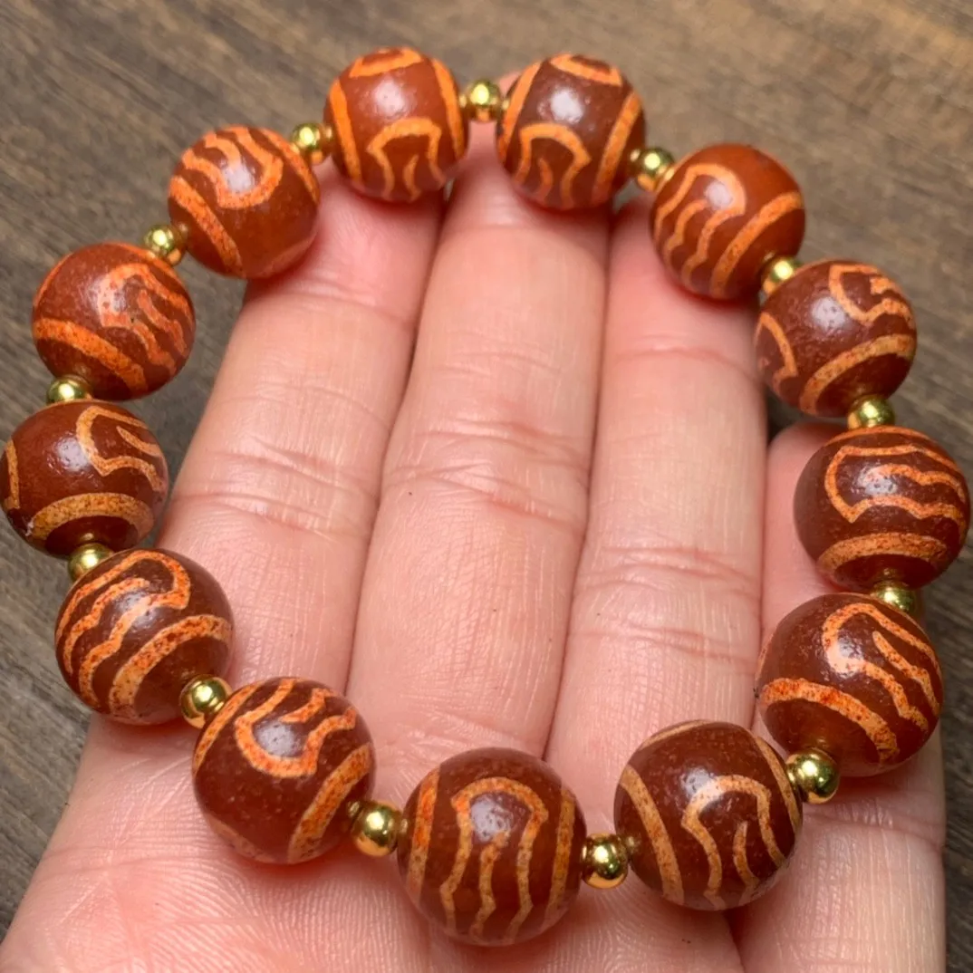 

14mm Tibetan Buddhism Dapeng Bird Dzi Bead Bracelet Men Women Healing Jewelry Wealth Protection Fengshui Agate Jades Bracelets