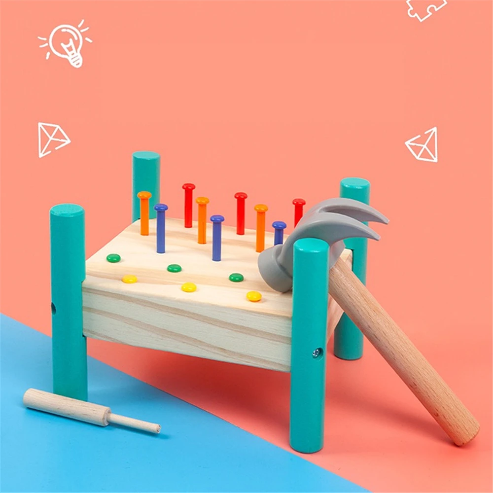 

Wooden Pounding Bench With Hammer Kids Preschool Toys Multifunctional Tool Maintenance Box Baby Nut Combination Birthday Gift