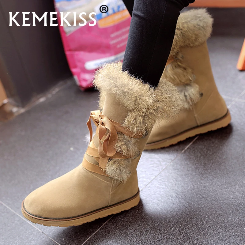 

KemeKiss New Women Snow Boots 2023 Thick Fur Warm Winter Woman Shoes Fashion Daily Ins Short Boots Ladies Footwear Size 34-43