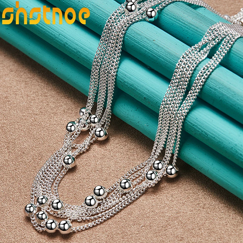 

925 Sterling Silver Multilayer Small Smooth Bead Ball Grapes 18 Inch Chain Necklace For Women Man Wedding Fashion Charm Jewelry
