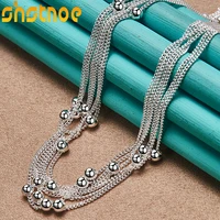 925 sterling silver small smooth bead ball grapes necklace 18 inch chain for man women engagement wedding fashion charm jewelry