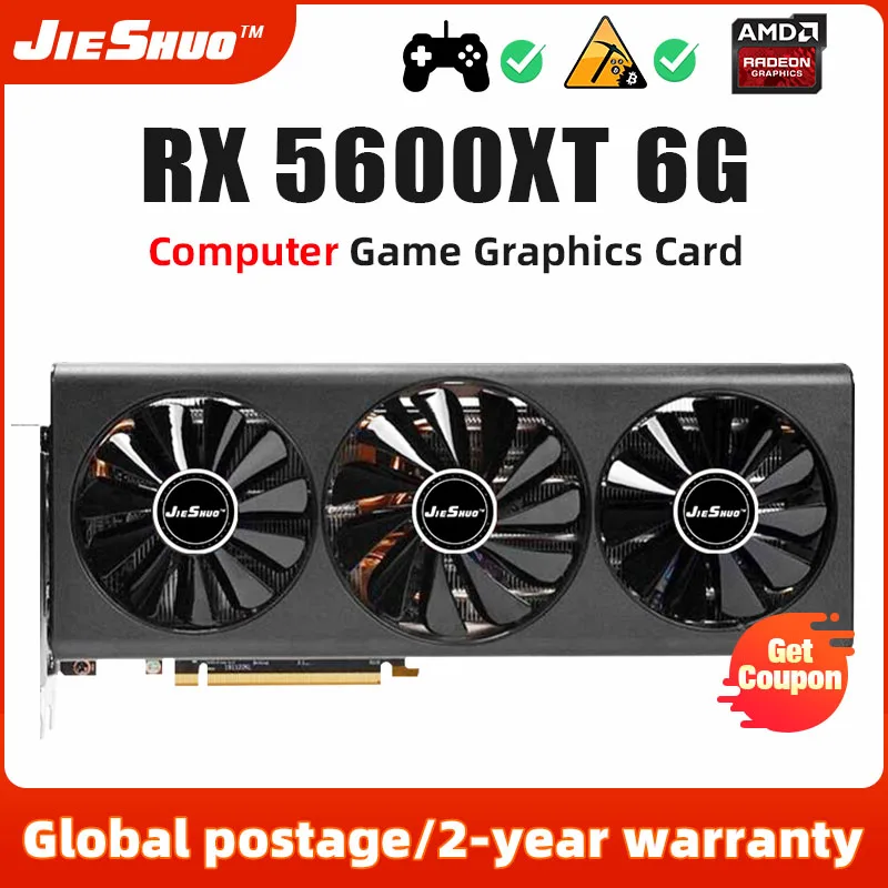 

JIESHUO Radeon RX 5600XT 6 ГБ три вентилятора графическая карта Gpu Gddr6 192 бит 6 + 8 контактов RX5600XT 6G поддержка компьютерного настольного игрового видео