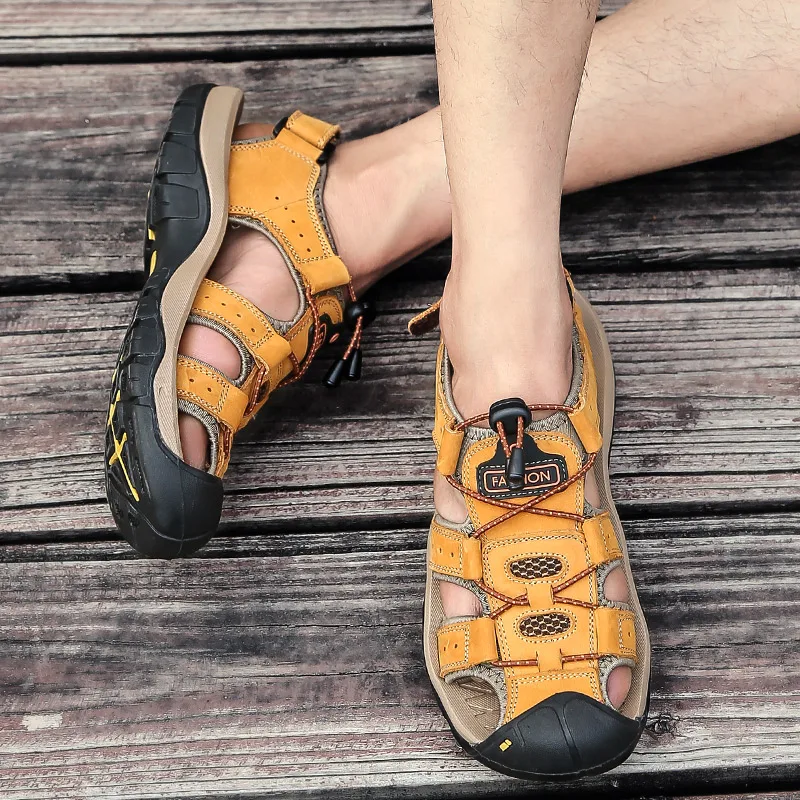 Youth Trend Men's Sandals Summer Top Llayer Leather Sandals Breathable Men's Lleather Shoes Luxury Sandals Soft Outdoor Men's Ro