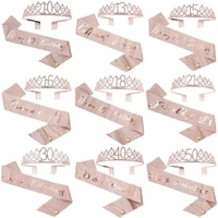 18 21 30 40 50 birthday party decoration rose gold glitter sash crystal crown for women girl birthday anniversary party supplies