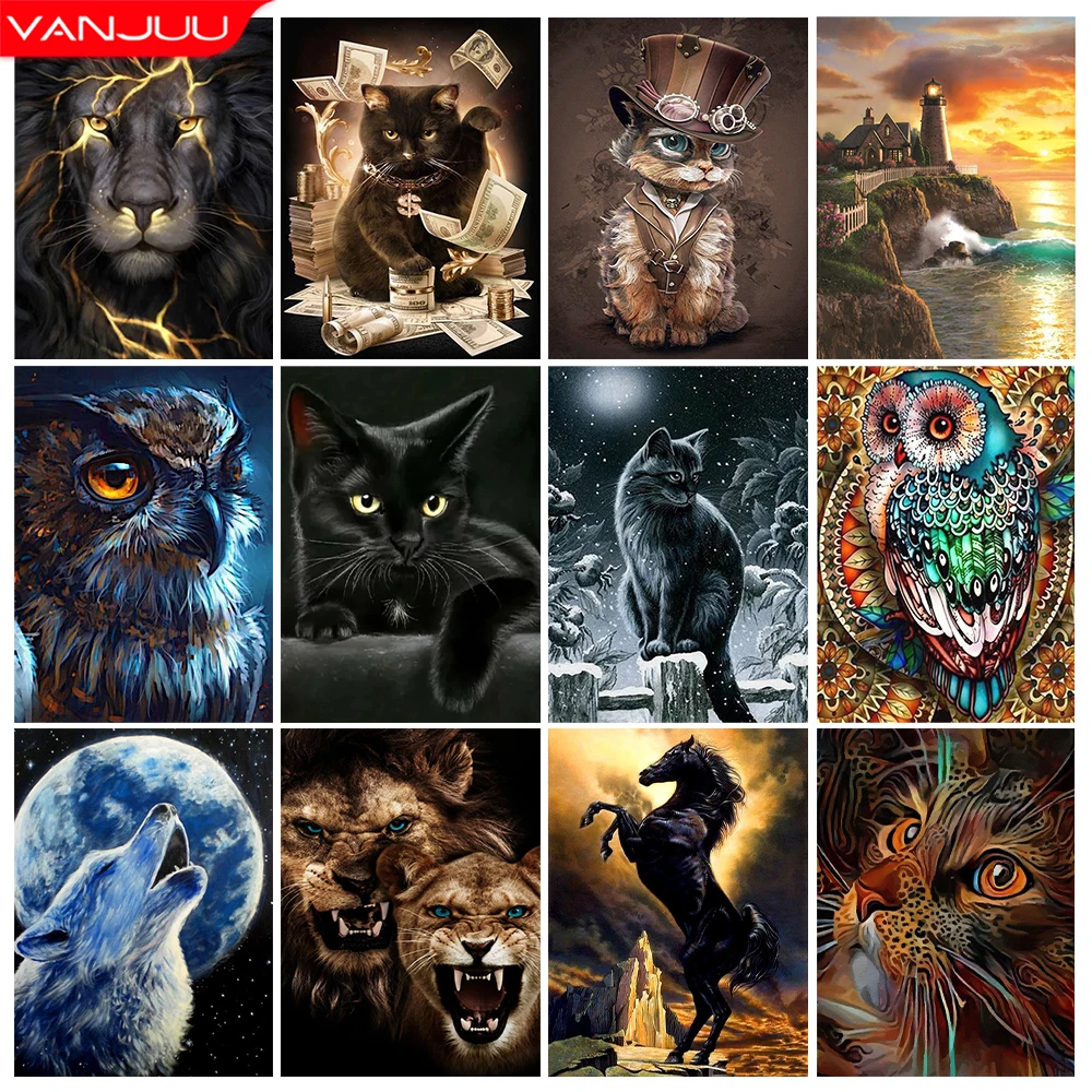 

Lion 5D DIY Diamond Painting Kit Animal Cat Diamond Art Picture Cross Stitch Full Square/Round Diamond Mosaic Home Decor Gift