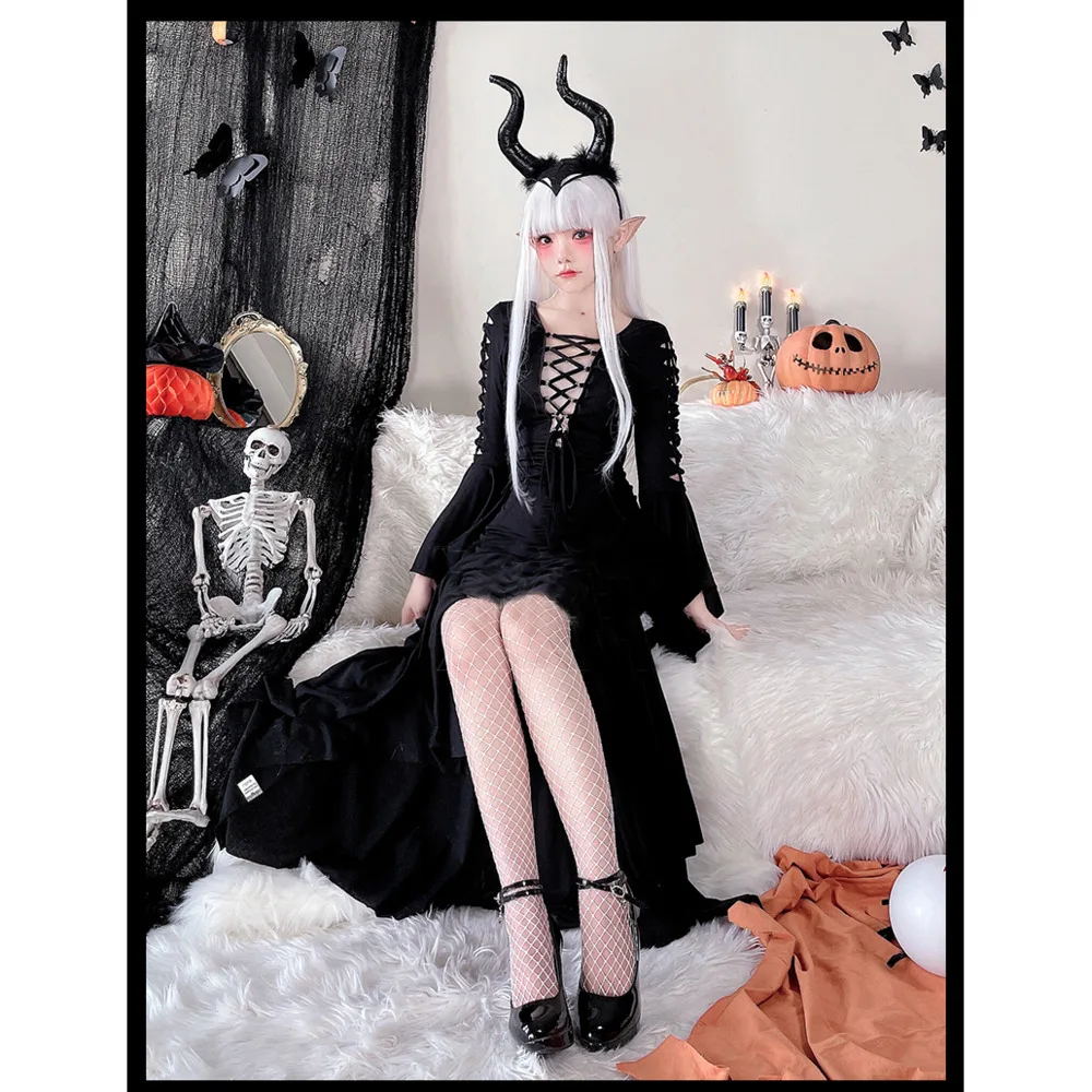 

Halloween adult masquerade dance cos costume witch long sleeve dress bat gothic