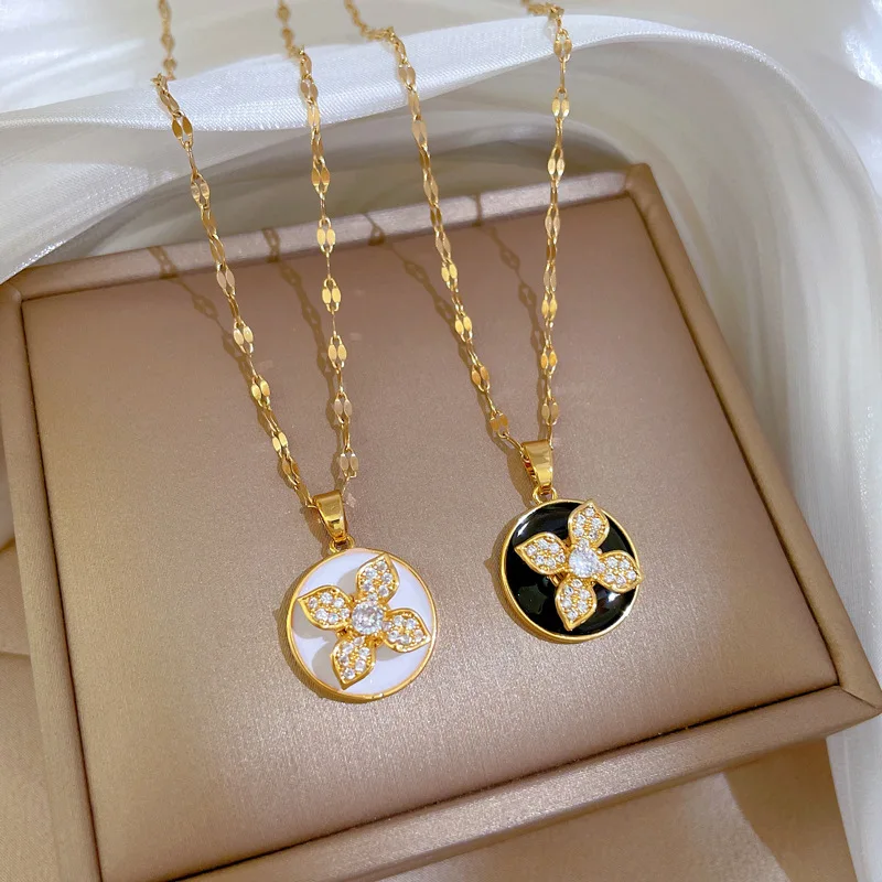 

Rotating Flower Round Pendants Necklaces for Women 2022 Goth Fashion Stainless Steel Chain Choker Necklace Wedding Jewelry Gift