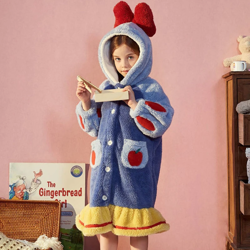 Child Winter Thin Nightgown Suit Length To Shank Polyester Warm Comfortable Cartoon Animal Leisure Wear With A Bowknot Headwear