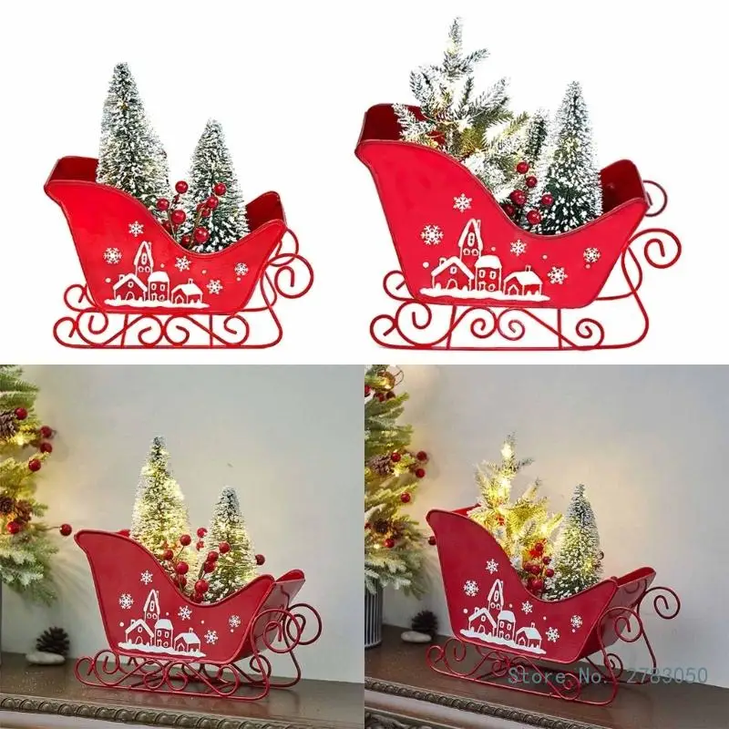 

Рождественское металлическое украшение для саней с рождественской елкой, красные ягоды, светодиодная лампа для украшения дома, праздника, вечеринки