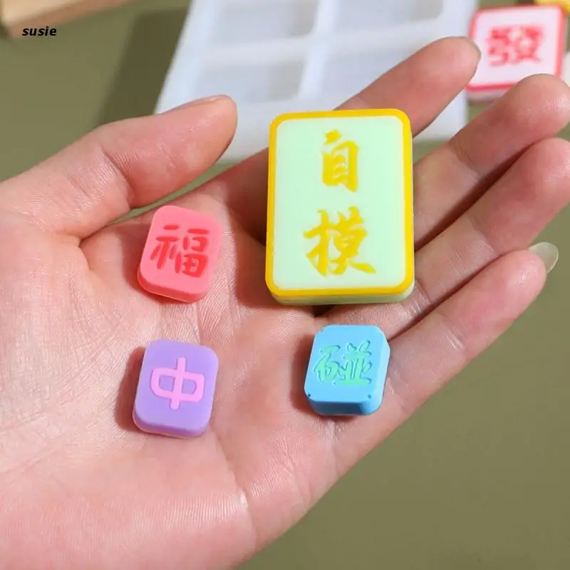 

X7YA Mahjong Shape Silicone Mold Earring Keychain Making Mould Crafts Decor for Handmade DIY Epoxy Resin Hanging Pendant Jewelry