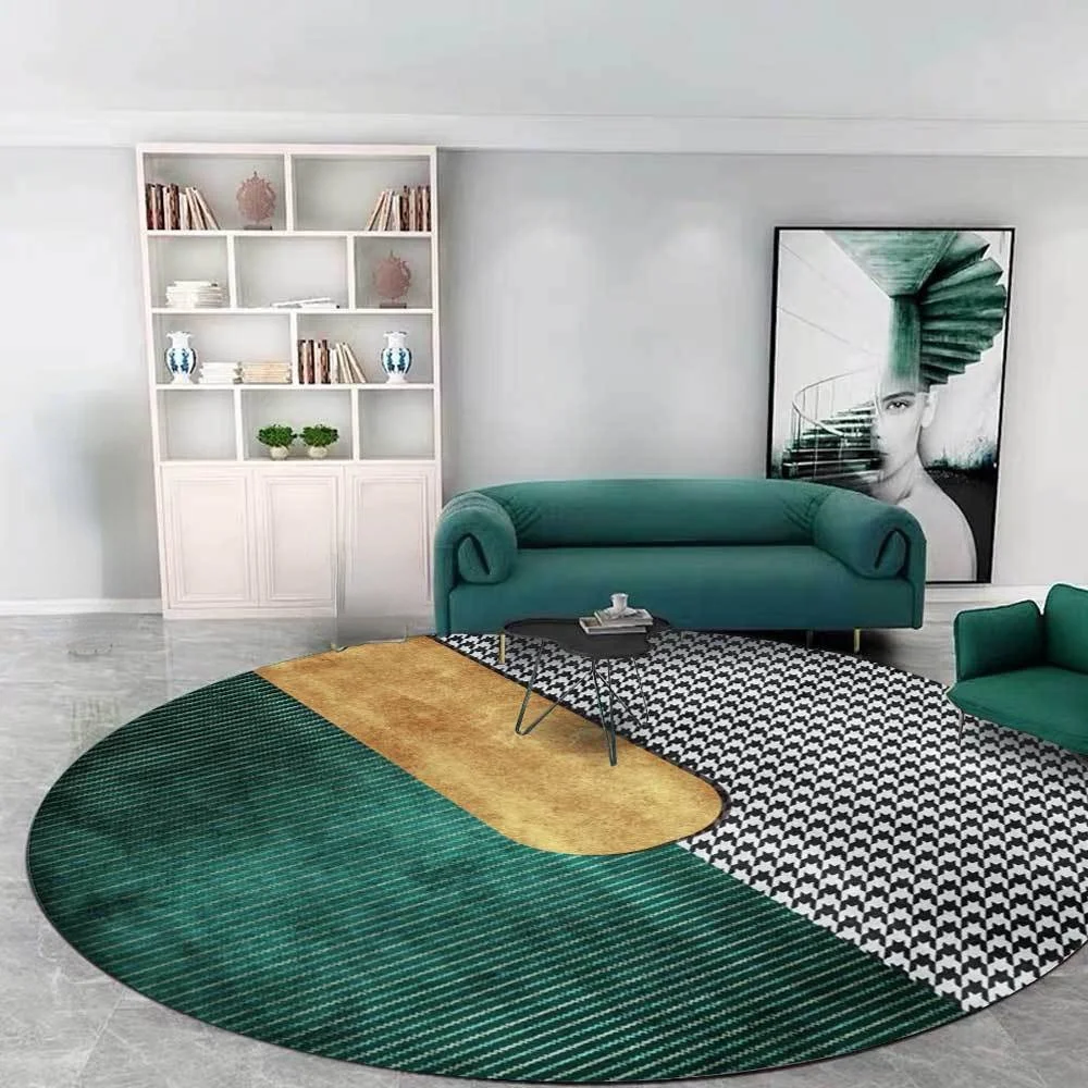 

Orange and peacock green houndstooth stitching Carpet home Mats circle rug Carpet in the living room Carpet in the bedroom Mats
