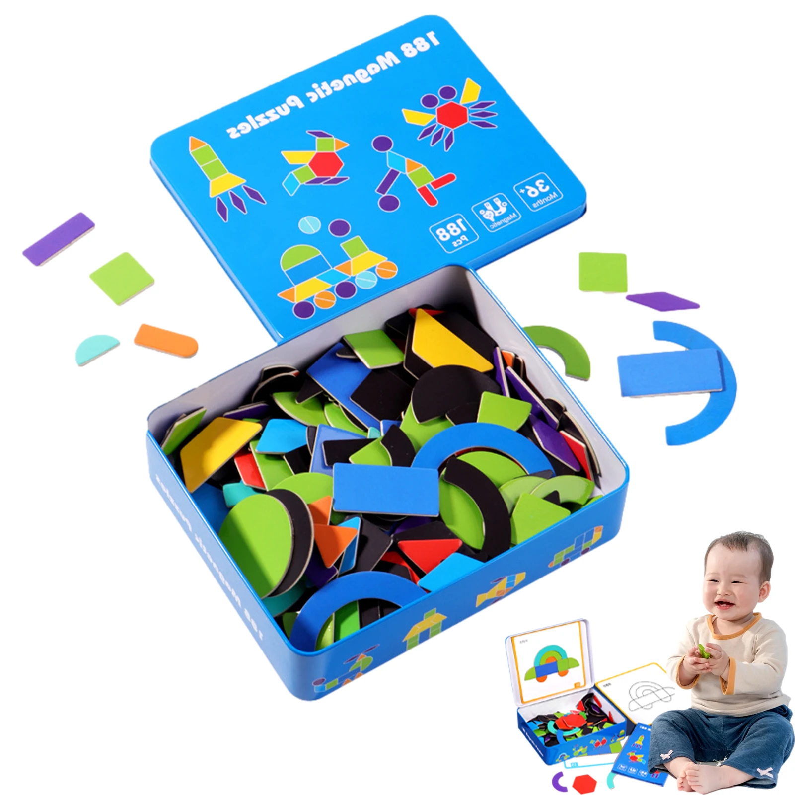 

Kid Geometric Building Puzzle Colorful Shape Puzzle Blocks Toy Set With Sticker Magnetic Design 3D Logic Geometric Tangram Brain