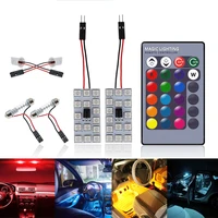 2pcs car led t10 12v key remote controller panel interior auto festoon adapter rgb 5050 15smd ba9s lamp dc atmosphere dome bulbs