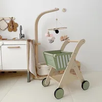 2022 New North American Children's Home Shopping Cart Toy Girl's Supermarket Trolley Wooden doll house furniture