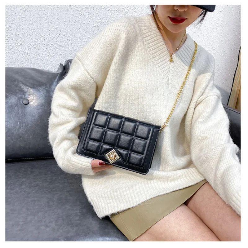 Fashion Luggage &Bags Women's Handbags Crossbody NEW Chain Square PU Waterproof Black Diamond Ladies Bolsos