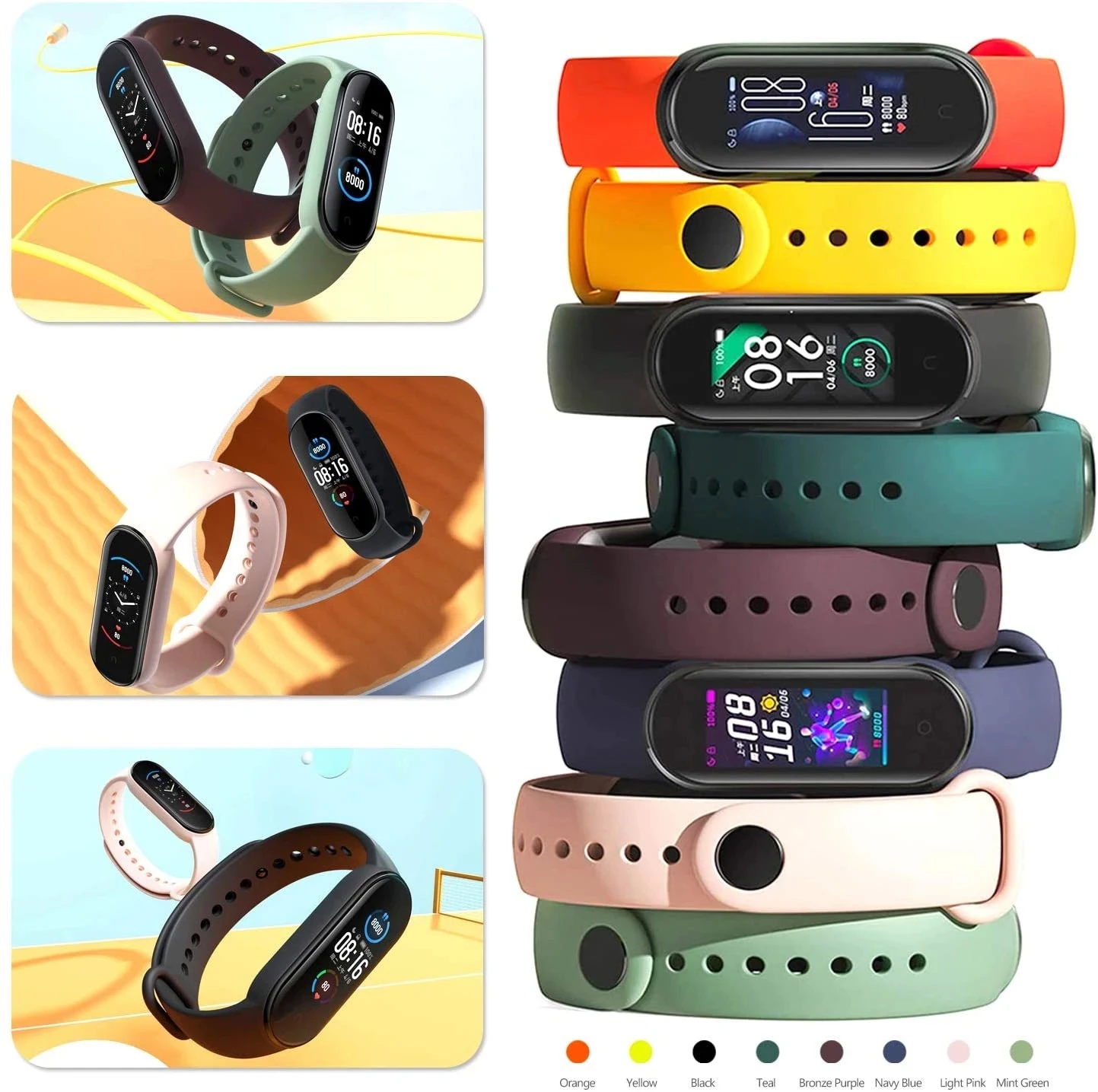 

Mi Smart Band 6 5 4 3 Watchband Contrasting Colors Bracelet Replacement Sport Wrist TPU Wristband Bracelet