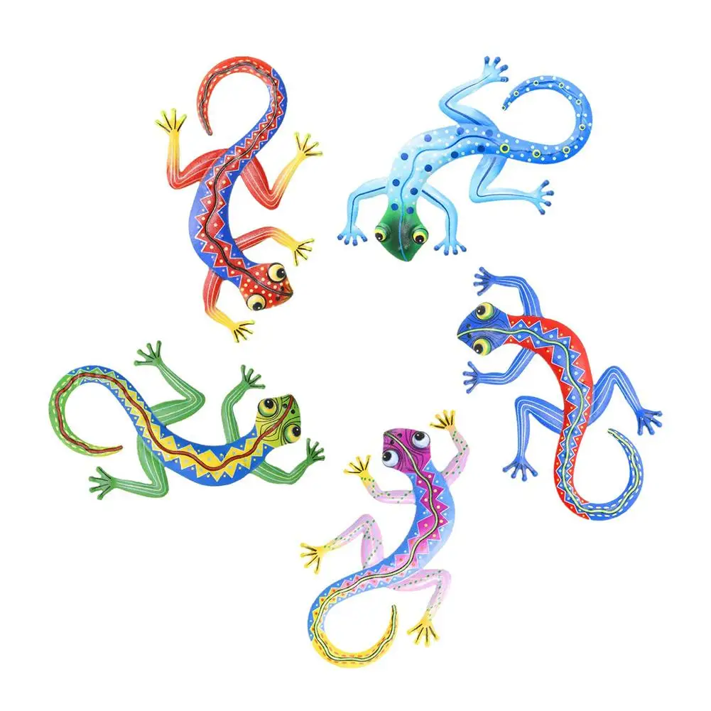 

5Pcs Metal Gecko Wall Decor 12 Inch Art Sculptures for Outdoor Backyard Porch Patio Lawn Fence