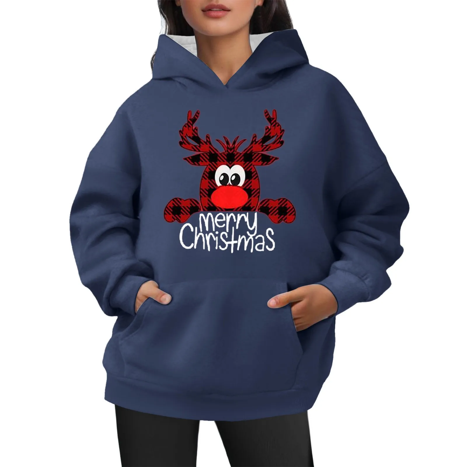 

Женский Повседневный мешковатый Топ с длинным рукавом, карманами и рождественским принтом