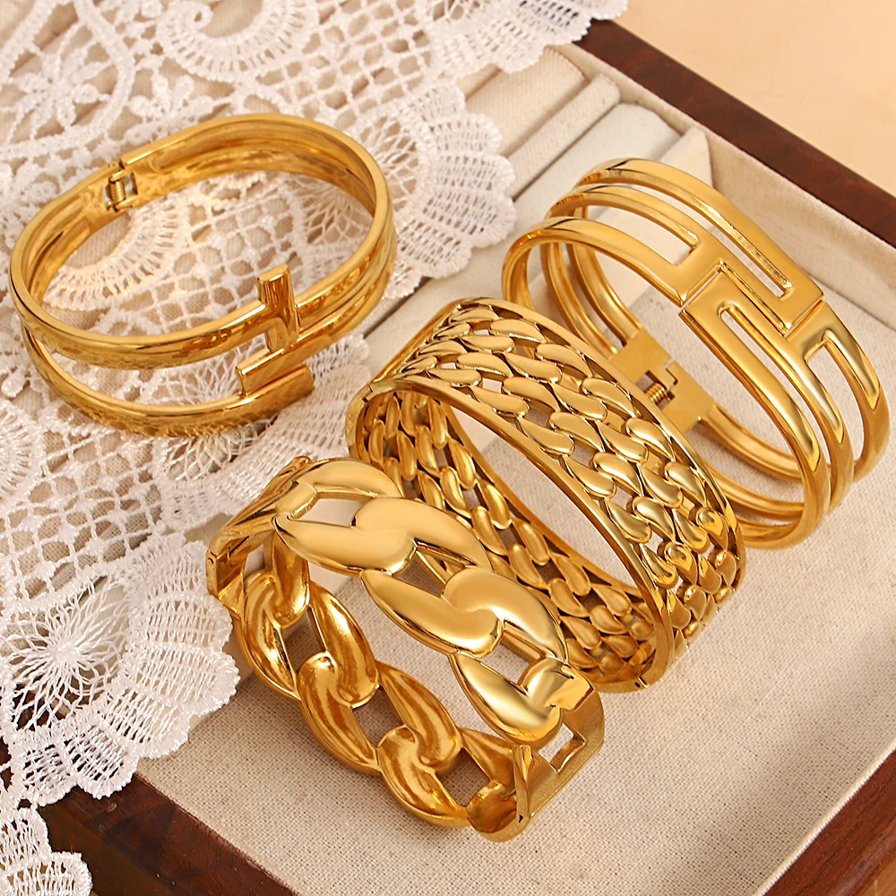 Flashbuy преувеличивает массивный золотой цвет широкий браслет из нержавеющей стали