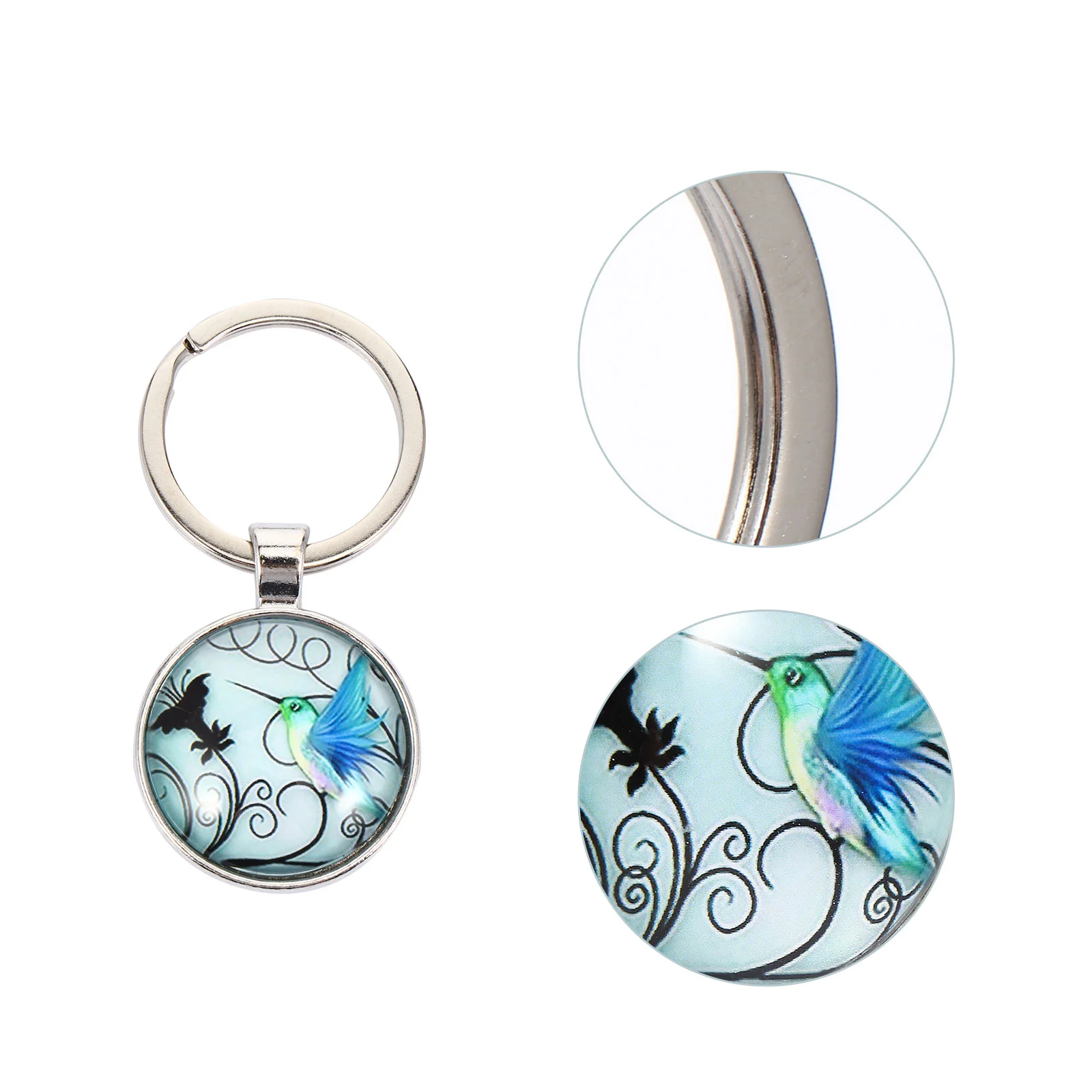 

Keychain Keycharm Gemstone Glass Pendant Keyholder Keychains Hummingbird Purse Animal Keyring Bird Ring Photo Metal Fob Pendants