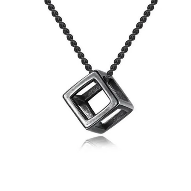 

Fashion Hollow Cube Necklace For Women Titanium Steel Chain Pendant Statement Necklace Mens Jewellery Gift Dropshipping