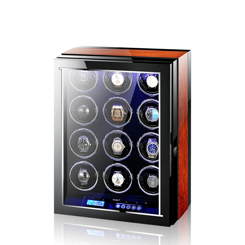 Embers Luxury Automatic Watch Winder Wood Mabuchi Motro Mechanical Watches Box Shaker LCD Touch Screen Wooden Storage Safe Case