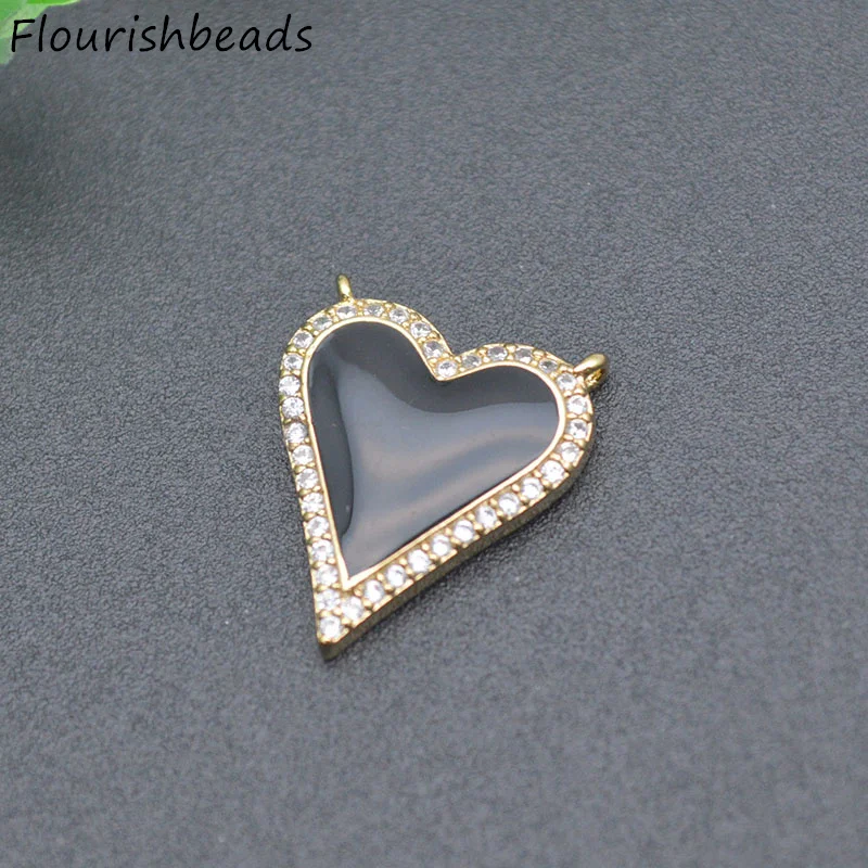 10pcs/lot Good Quality Anti Fading Gold Plated CZ Pave Black White Enamel Heart Charm Connectors for Jewelry Necklace Bracelet