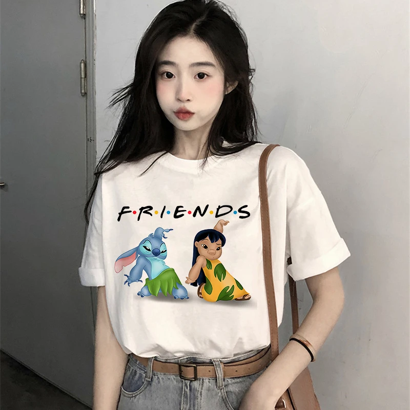 

Stitch Women Unisex T-shirt Kawaii Cartoons T Shirts Disney Cotton Short Sleeve Casual Clothes Friends Oversized Streetwear Tops