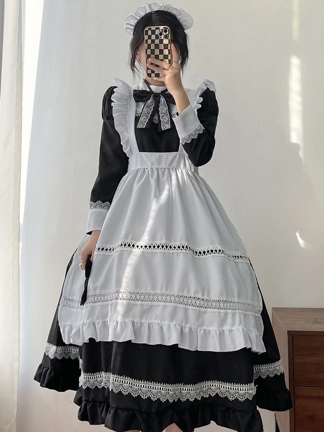 

MAGOGO British Aristocratic Long-sleeved Maid Outfit Costume Cosplay Uniform Cute Dress With Apron Size S-5XL