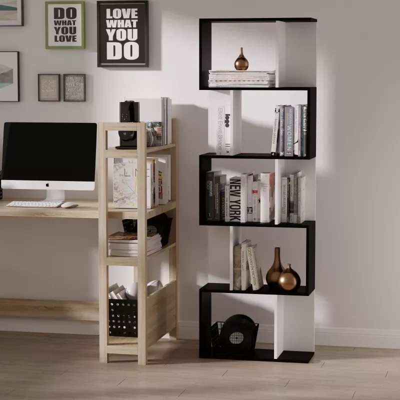 

S-style bookcase two-tone particleboard book shelf 5 shelves 60L x 24W x 185H cm