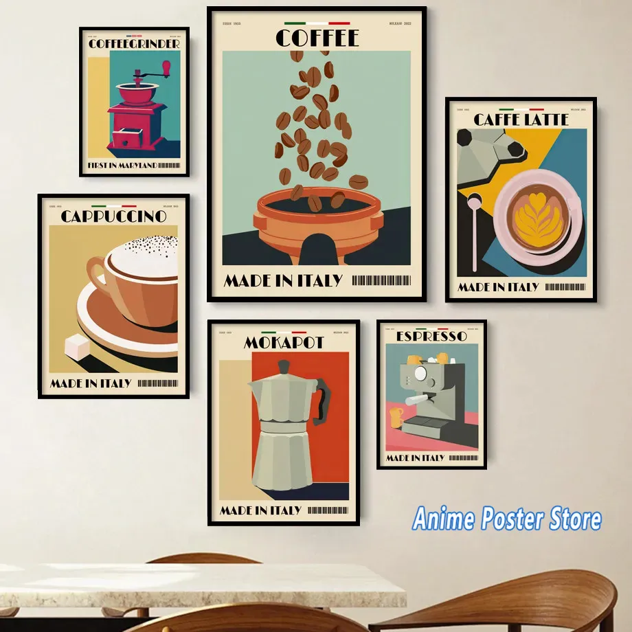 

Italian Espresso Coffee Pot Beans Wall Art, Canvas Painting, Poster and Print, Picture for Cafe, Living Room, Home Decor Cuadros