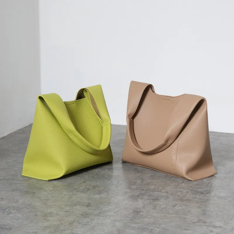 Casual Tote Bags Women Synthetic Leather Large Capacity Commuter Shopping Bag Sewing Shoulder Leisure Bag L137