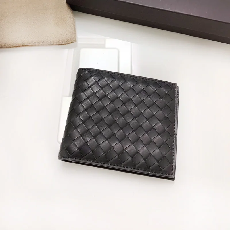 Men's Wallet Luxury Brand Short Wallet Top Genuine Leather Woven Card Holder Fashion Business Money Clip Simple Designer Purse