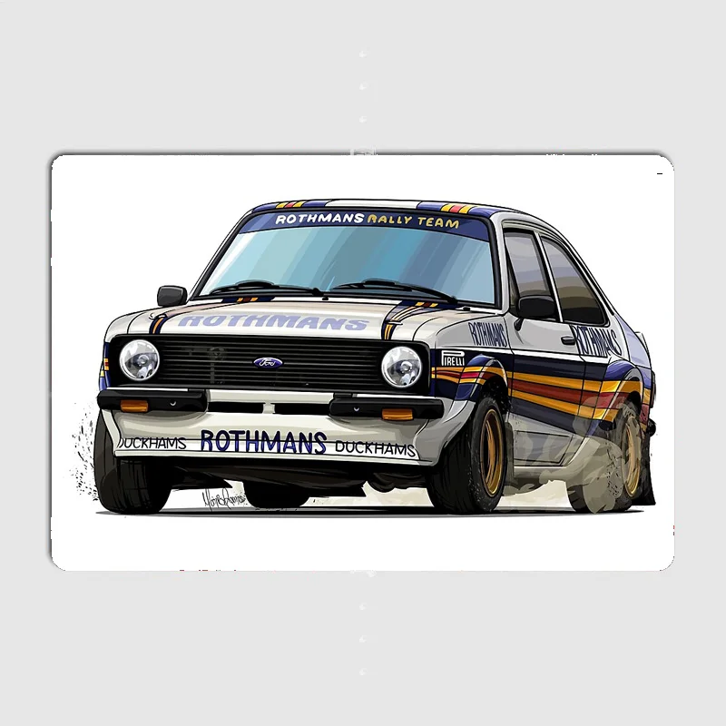 Фото Металлическая табличка/постер «Классический спортивный автомобиль Escort Mk2 Rothmans Rally Car» для декора гаража, комнаты, автомобильного клуба, домашнего интерьера №2