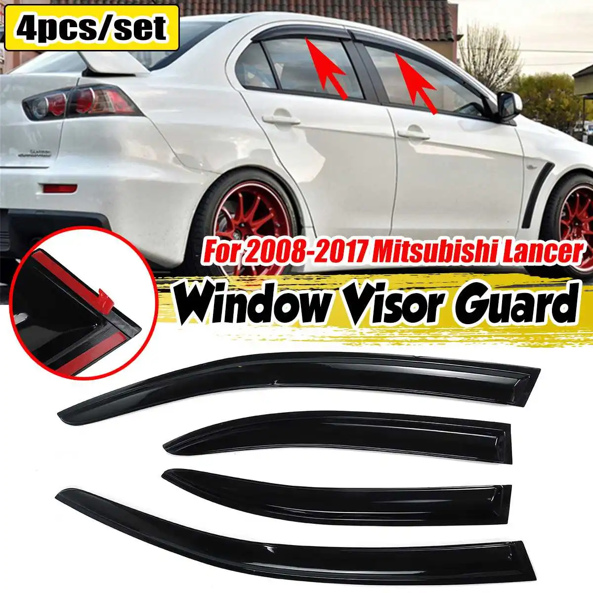 

4x Black Car Side Window Visor Guard Vent Cover Trim Awnings Shelters Protection Rain Guard For Mitsubishi Lancer 2008-2017