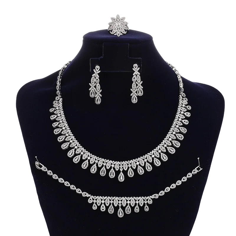 Jewelry Set HADIYANA Charming Ladies Wedding Party Necklace Bracelet Ring Earring Set High Quality Zircon CN2166 Bijou Mariage