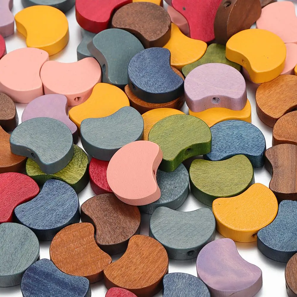 20pcs Colorful Wood Beads Moon Shape Straight Hole Beads Charm for DIY Jewelry Making Necklace Earring Bracelet Hair Ornament