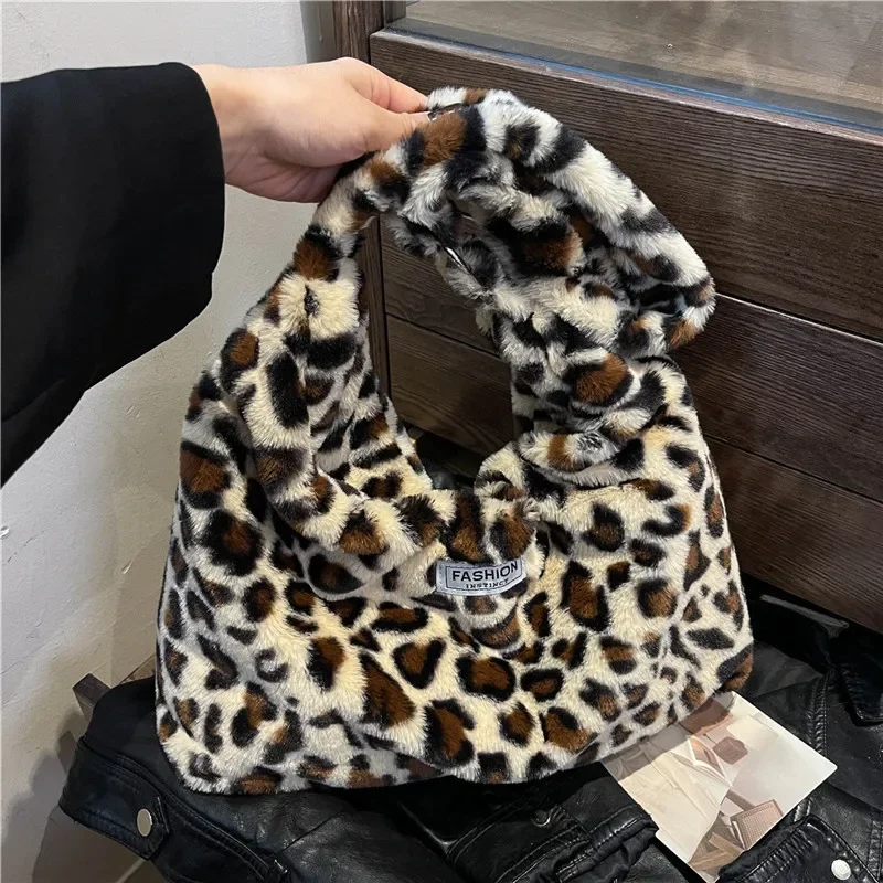 Детские сумки-мессенджеры меховая сумка с леопардовым принтом модная плюшевая