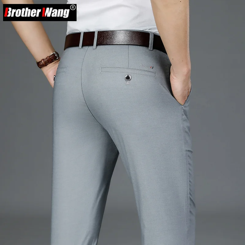 

Spring Summer Men's Thin Regular Fit Casual Pants Business Fashion Modal Lyocell Fabric Comfortable Straight Trousers Male Brand