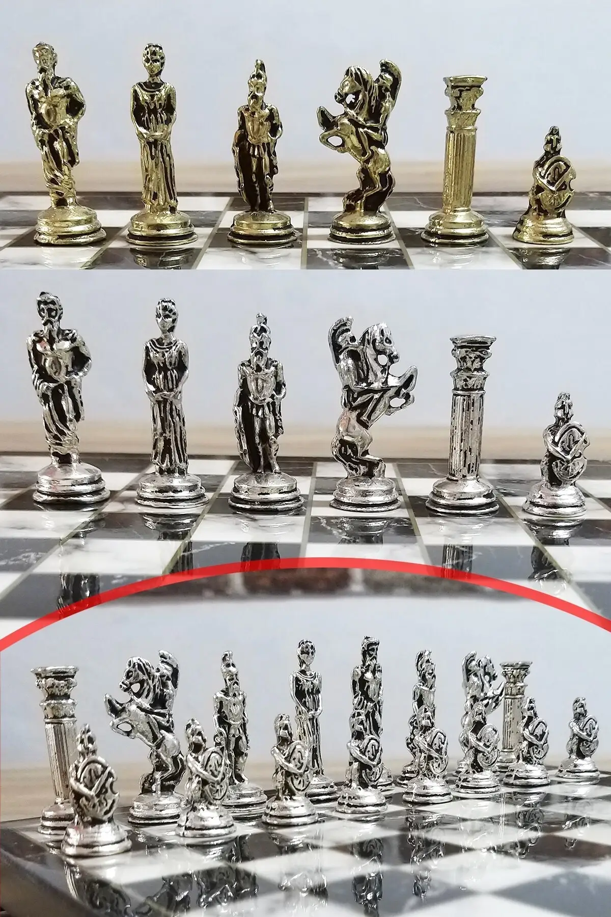

Metal Chess Set with Roman Figure 20x20 Cm Small Size Marble Coated Table