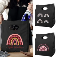 rainbow print portable black lunch bags thermal insulated bento box tote cooler handbag picnic office school food storage pouch