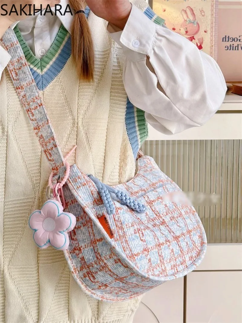 Клетчатая сумка через плечо для женщин Вельветовая офисная универсальная