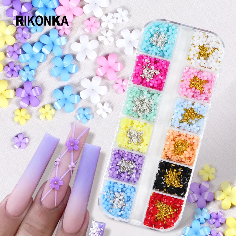 3D Acrylic Flowers Macaron Jewelry Gold Silver Caviar Nail Parts Set Manicure DIY Summer Charms Nail Supplies For Professionals